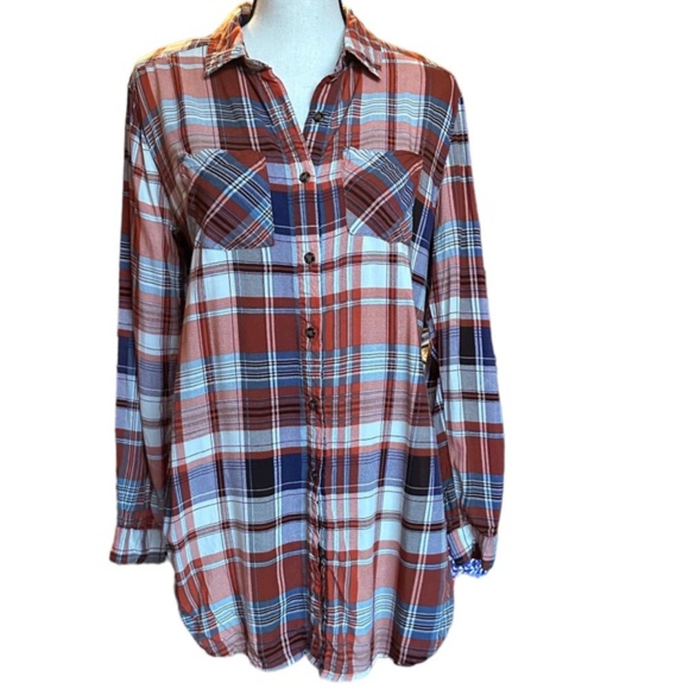 Entro Orange Plaid Button Down Shirt Sz M